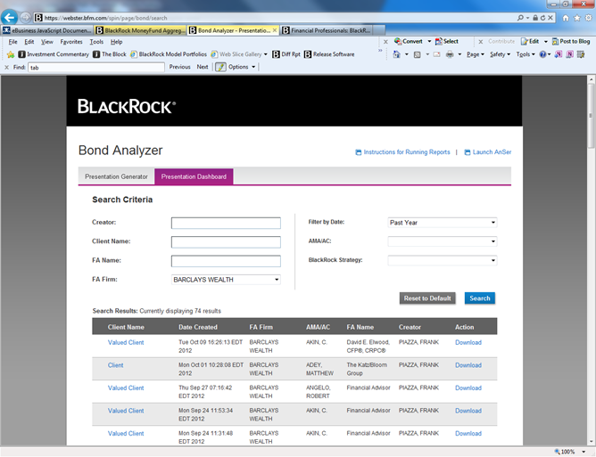 Bond Analyzer Search Page